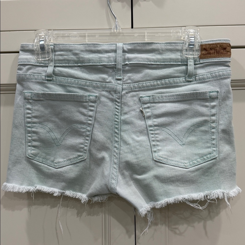 LEVI'S light Mint green wash Denim Jean shorts. white tab. cut off size 4